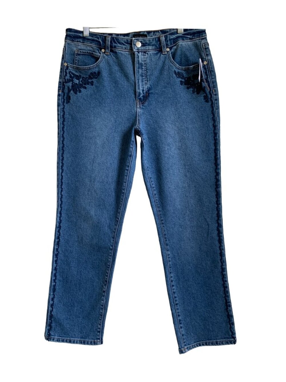 NWT TALBOTS Ivy Embroidery Wash Straight Leg Jeans Sz 12 Petite - Picture 4 of 8